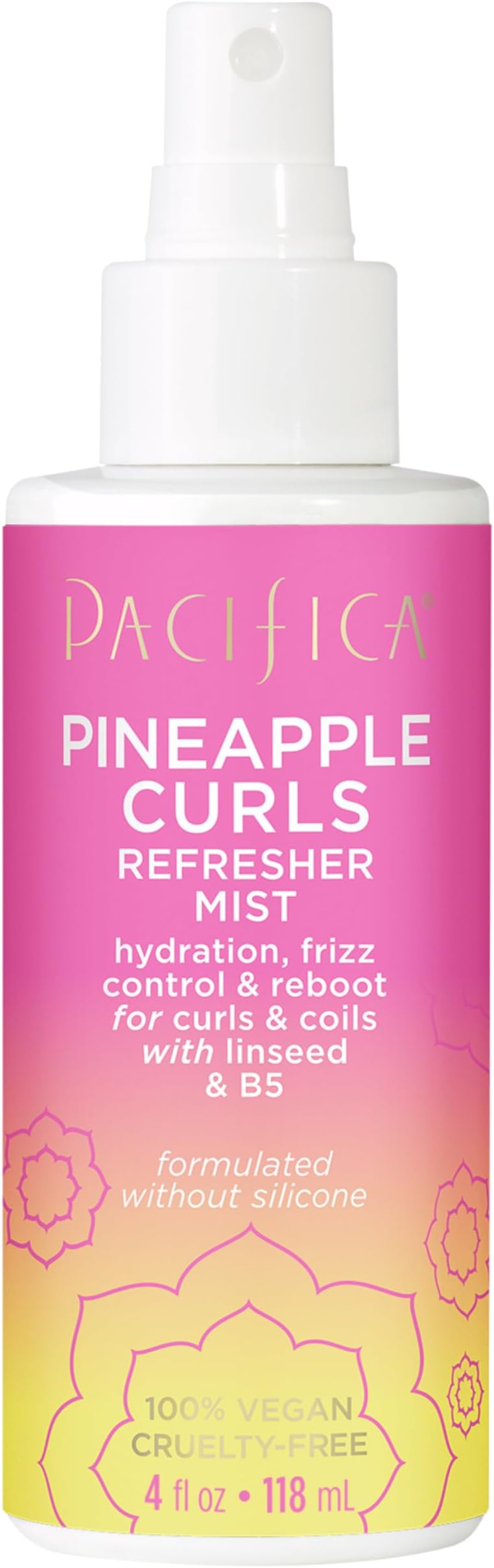 Pacifica Beauty Pineapple Curls Refresher Mist | Second Day Hair Revitalizing Spray | Frizz Control Detangler & Hydrating Leave In | Defines Wavy & Curly Texture | Silicone Free Vegan | 4 Fl Oz