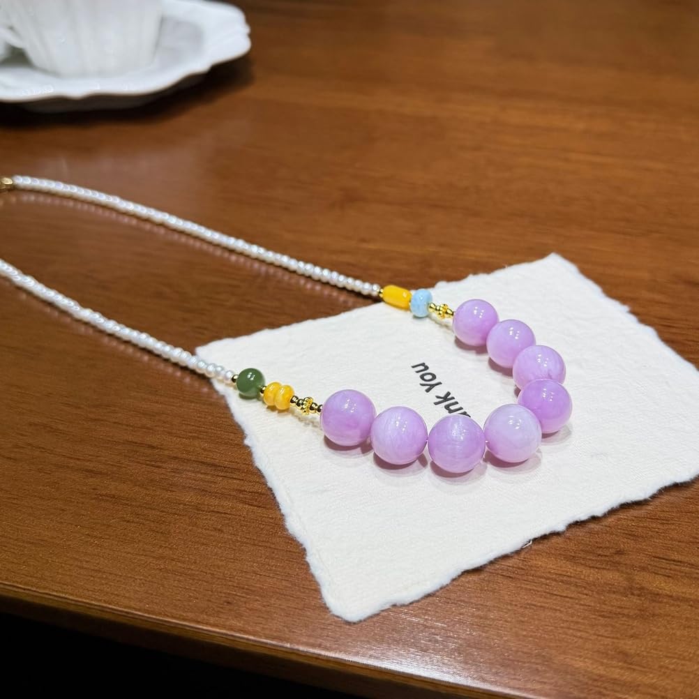 Collar de Cristal Sencillo y único para Mujer, Gargantilla de Cuentas de kunzita Natural, joyería de Moda Hecha a Mano con Cuentas, Regalo de meditación