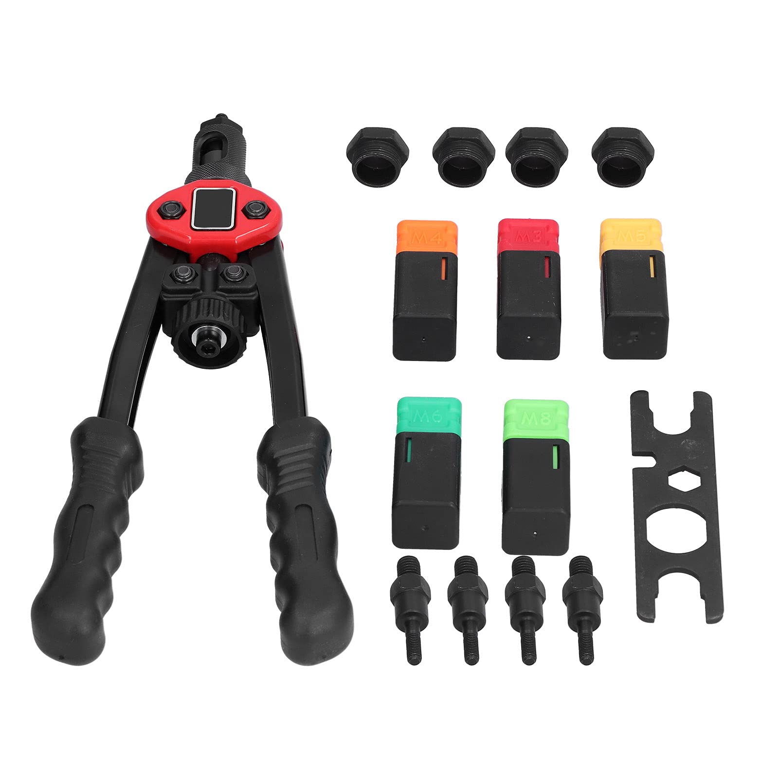 Cocoarm Pistola para Tuercas Remachadoras Herramienta de Remachado Manual de Acero Inoxidable con Kit de Tuercas M3 M4 M5 M6 M8 de 9 Mm Palanca 25x Agarre Suave para Reparación y Ensamblaje de