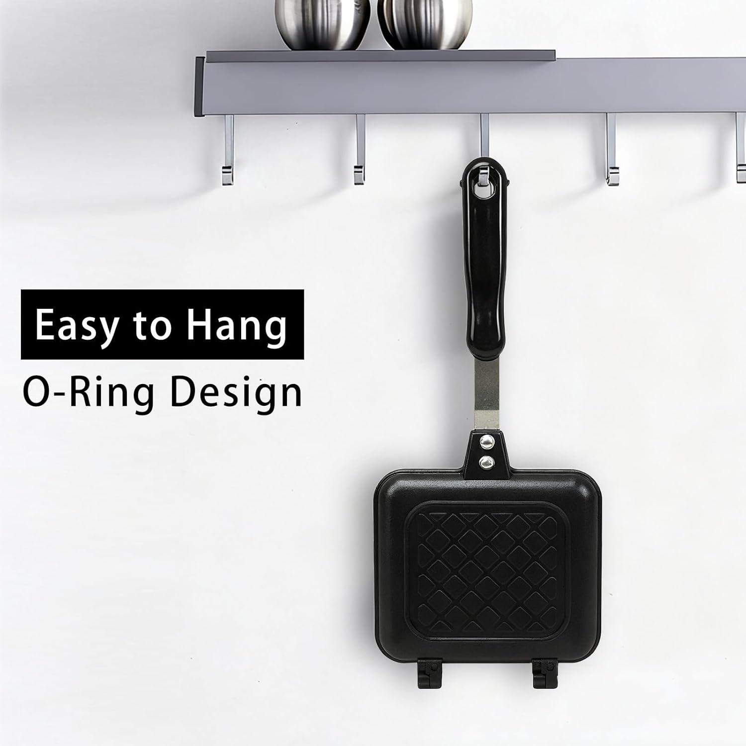 Sandwich Maker, Nonstick Panini Maker Pan Grilled Stove Top Toasted Pan, Double Sided Cheese Press with Handle for Breakfast, Camping, Home, Kitchen 5.82" W x 13.07" L - Image 4