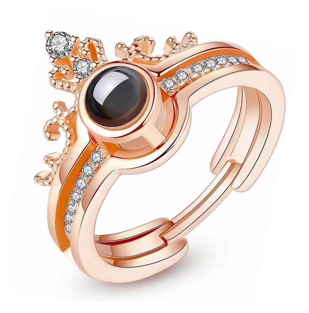 De-Ultimate Crystal Solitaire American Diamond I Love You 100 Languages Loving Memory Projection King Queen Crown Fancy Romantic Couple Finger Rings For Valentines Day & Engagement (Rose-Gold) (B08VD98Q51) Amazon Price History, Amazon Price Tracker