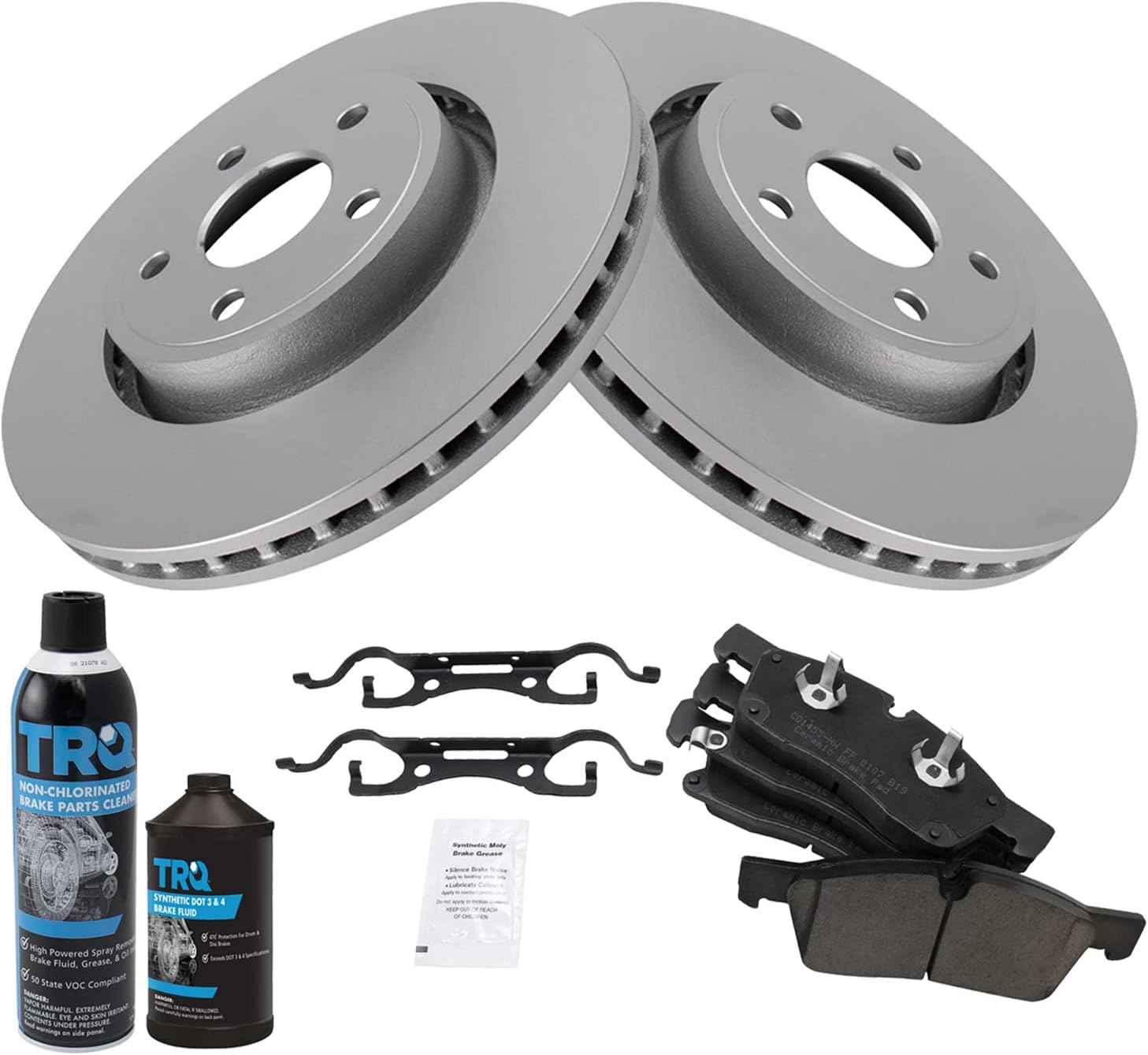 TRQ Front Brake Pad & Rotor Kit Brake Chemical Kit Brake Pads Brake Rotor Ceramic Premium G-Coated Compatible with 2011-2016 Dodge Durango Jeep Grand Cherokee