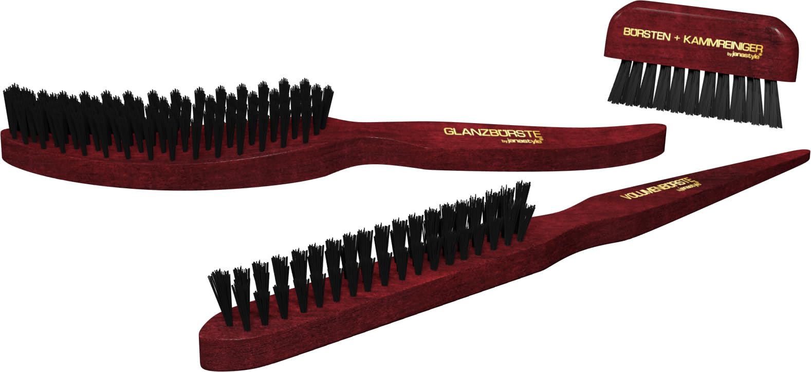 Brush Set 3 Pieces Volume Brush Gloss Brush Cleaner Beech Wood