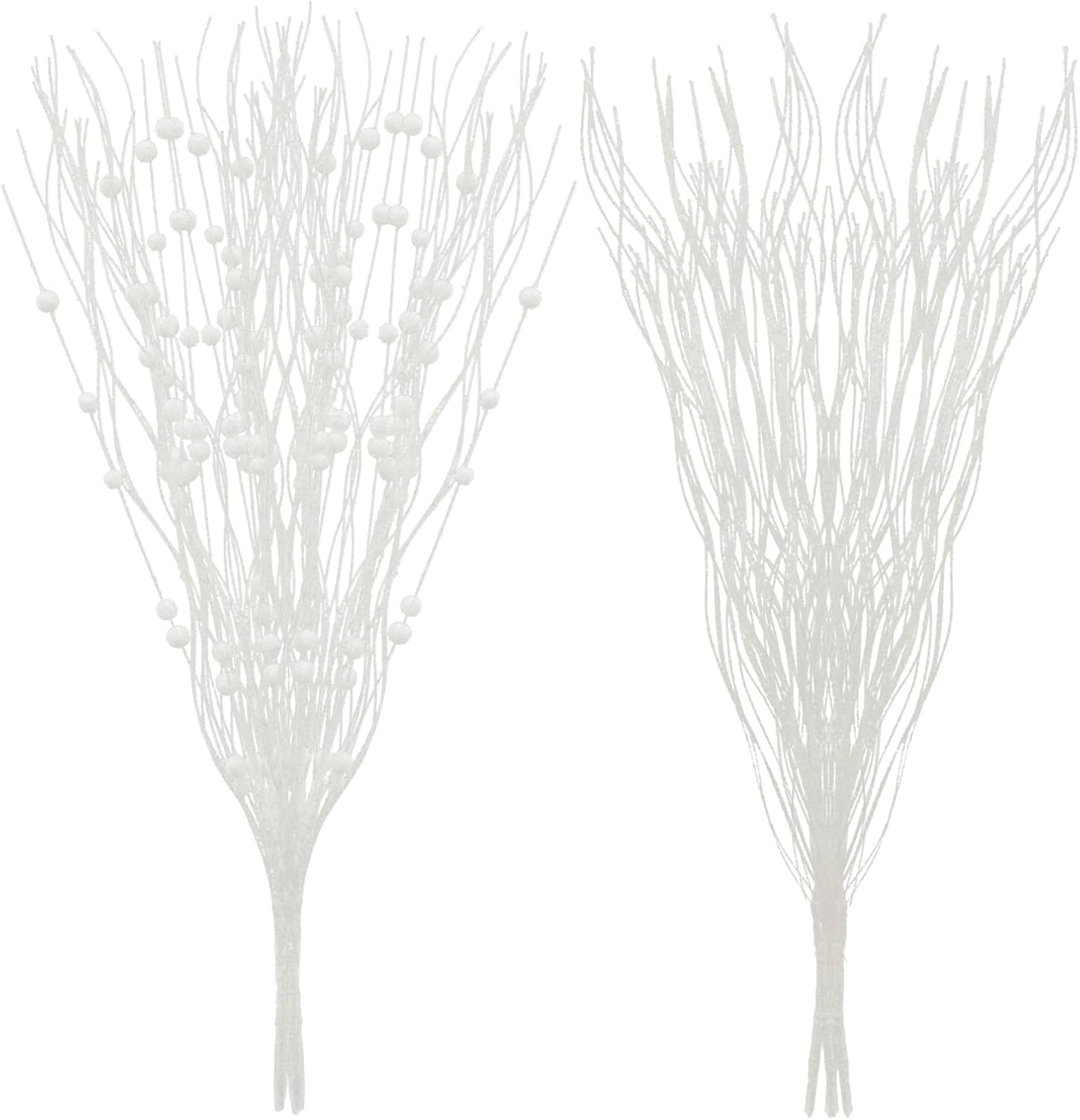 SLK 16-Pack Artificial Glitter Berry Stem Ornaments, Christmas Decorative Glittery Twigs, Picks, Branches for Tree, Wreath, Small Vase, Halloween Party (White)