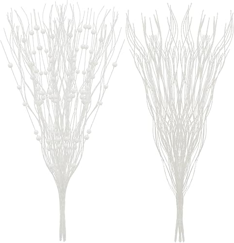 SLK - Paquete de 16 adornos de tallo de bayas artificiales con purpurina, ramitas decorativas de Navidad, púas, ramas para árbol, corona, jarrón