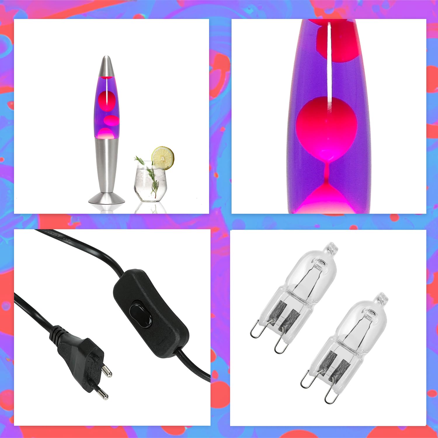 Easylight Lampada lavica 36 cm rosso viola Timmy, lampada decorativa retrò, G9 25 W con interruttore a cavo, idea regalo di Natale, lampadina inclusa, mini lampada lavica rosso viola