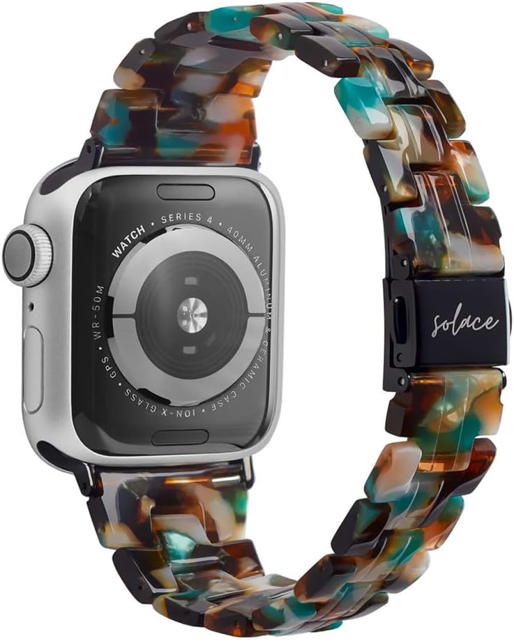 Solace Bands Slim Matte Resin Watch Band - Universal Fit for Apple Watch Bands for Women and Men, iWatch Bands for 38mm 40mm 41mm 42mm 44mm 45mm 49mm Ultra, SE and Series 10 9 8 7 6 5 4 3 2 1 Blue cream Black/Black metal 38/40/41/42/44/45mm