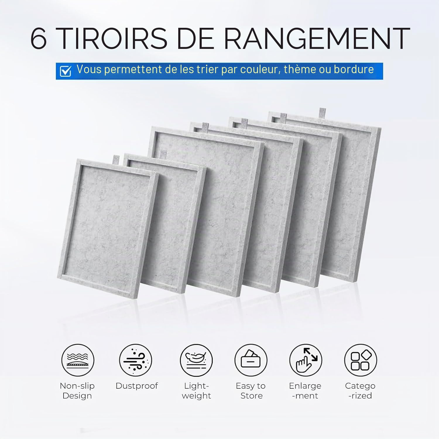 Table Puzzle 1000 Pièces avec Support et Housse 2 en 1 - Inclinable Plateau Puzzle en Feutre Super Léger avec 6 Tiroirs - Portable Puzzles Board Idéal pour Adultes et Enfants (Gris Clair)