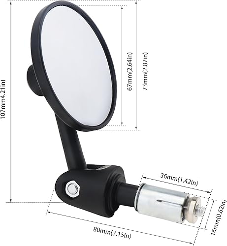 Miniatura 2 de Windance Espejos convexos ajustables ID de 0.630-0.709 in 7/8 pulgadas para mango lateral de motocicleta, extremo de barra, espejo retrovisor, par