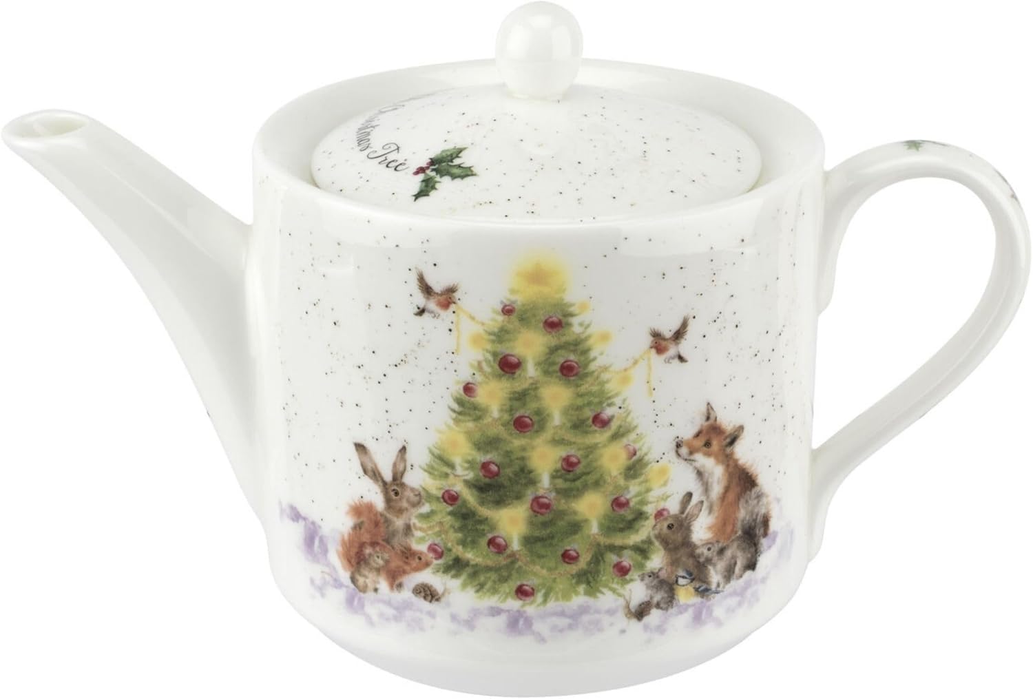Spode Royal Worcester Oh Christmas Tree 16 Oz Teapot - Fine Bone China Tea Pot - Hand-Painted Woodland Critters, Dishwasher & Microwave Safe, Ideal Modern Teapot for Holiday Gatherings