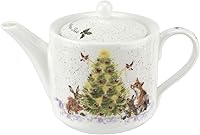 Vista 1 de Spode Royal Worcester Oh Christmas Tree - Tetera de 16 onzas Tetera de porcelana fina Criters de bosque pintadas a mano, apta para lavavajillas