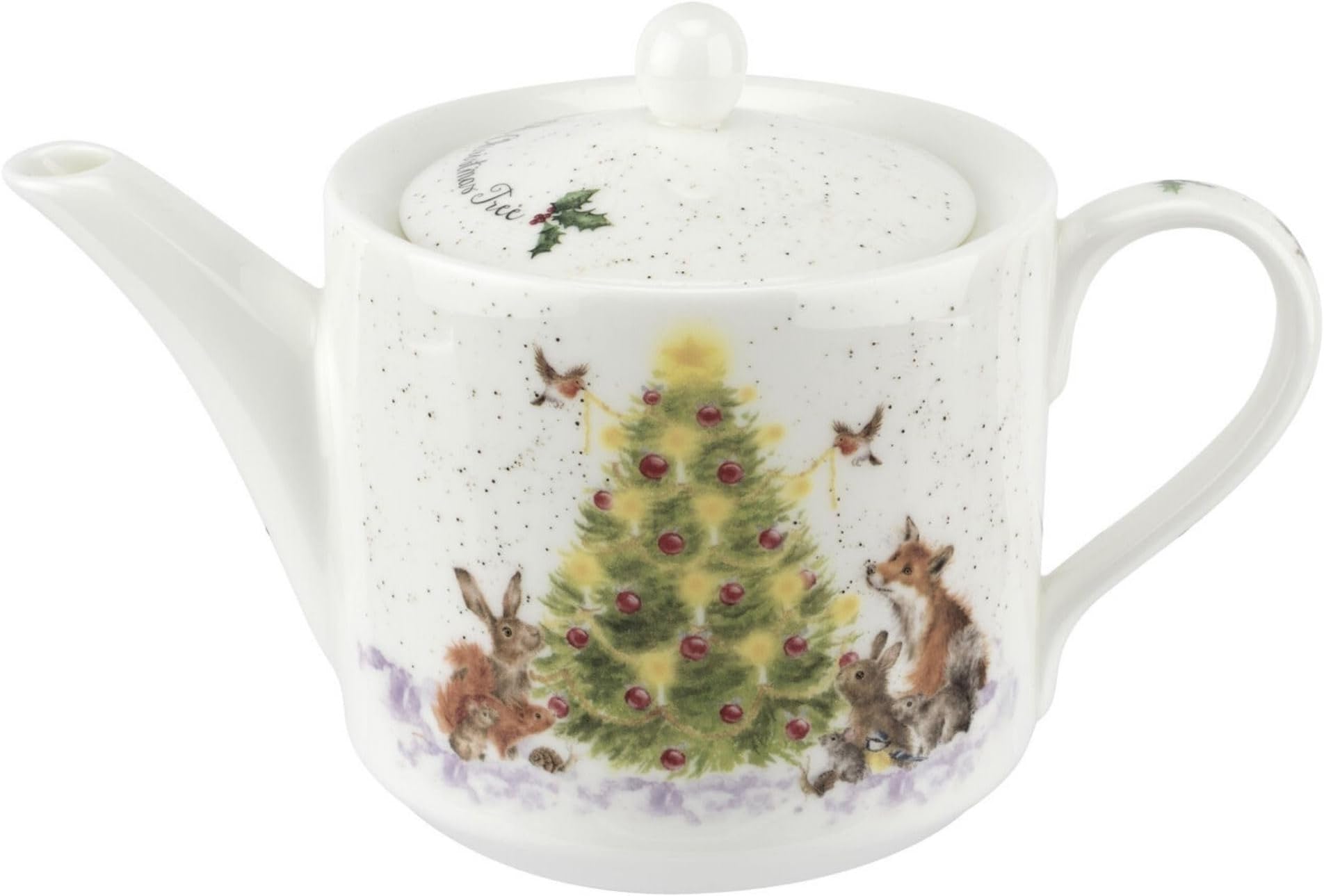 Spode Royal Worcester Oh Christmas Tree 16 Oz Teapot - Fine Bone China Tea Pot - Hand-Painted Woodland Critters, Dishwasher & Microwave Safe, Ideal Modern Teapot for Holiday Gatherings
