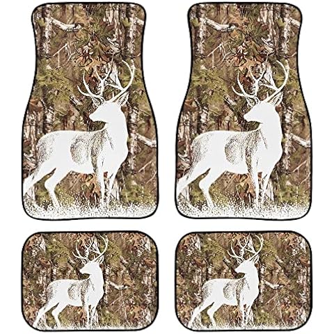 LedBack 4-Piece Trendy Camouflage Deer Print Carpet Car Floor Mat Set,Non-Slip Rubber Back,Universal Fit for Car SUV Truck & Van,Washable and Durable Cover