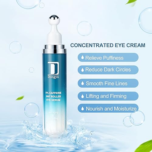 Miniatura 2 de Dongyu Suero de ojos con 5% de cafeína y crema para debajo de los ojos para ojeras e hinchazón, crema de ojos con cafeína con bola de masaje de 360