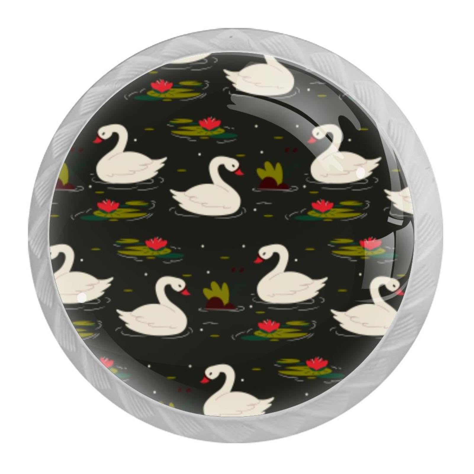Tqmspg Multi14 4 Pieces Drawer Pulls Swans Floral Flowers Pattern Door Knobs Dresser Handles For Kitchen Wardrobe Cupboard Hardware Furniture