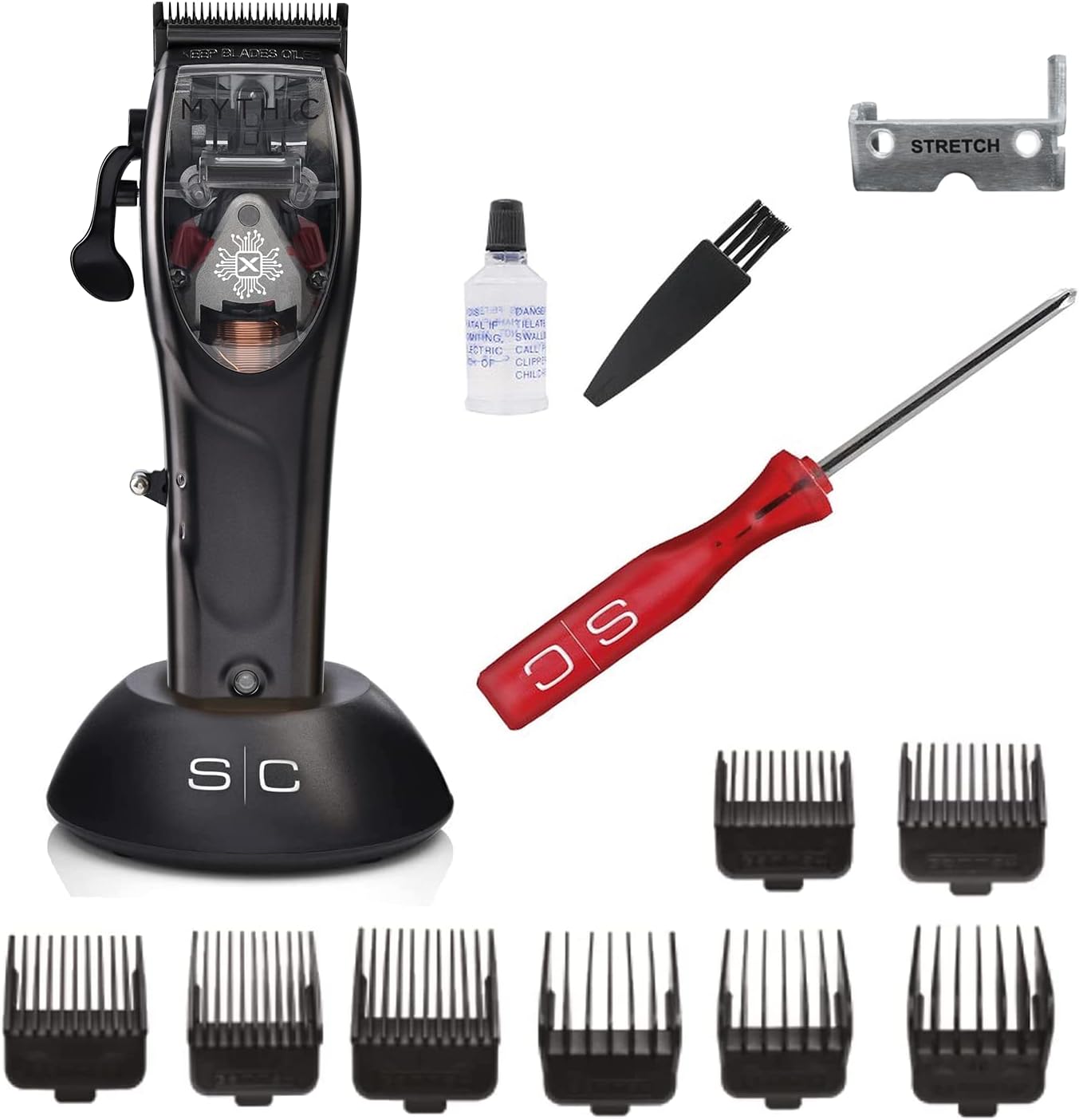 Mythic by Gamma Più Men's Professional Hair Clipper with Magnetic Motor, 180 Min Wireless Autonomy, Adjustable Blade, 8 Combs, Blade Holder, Metal Body