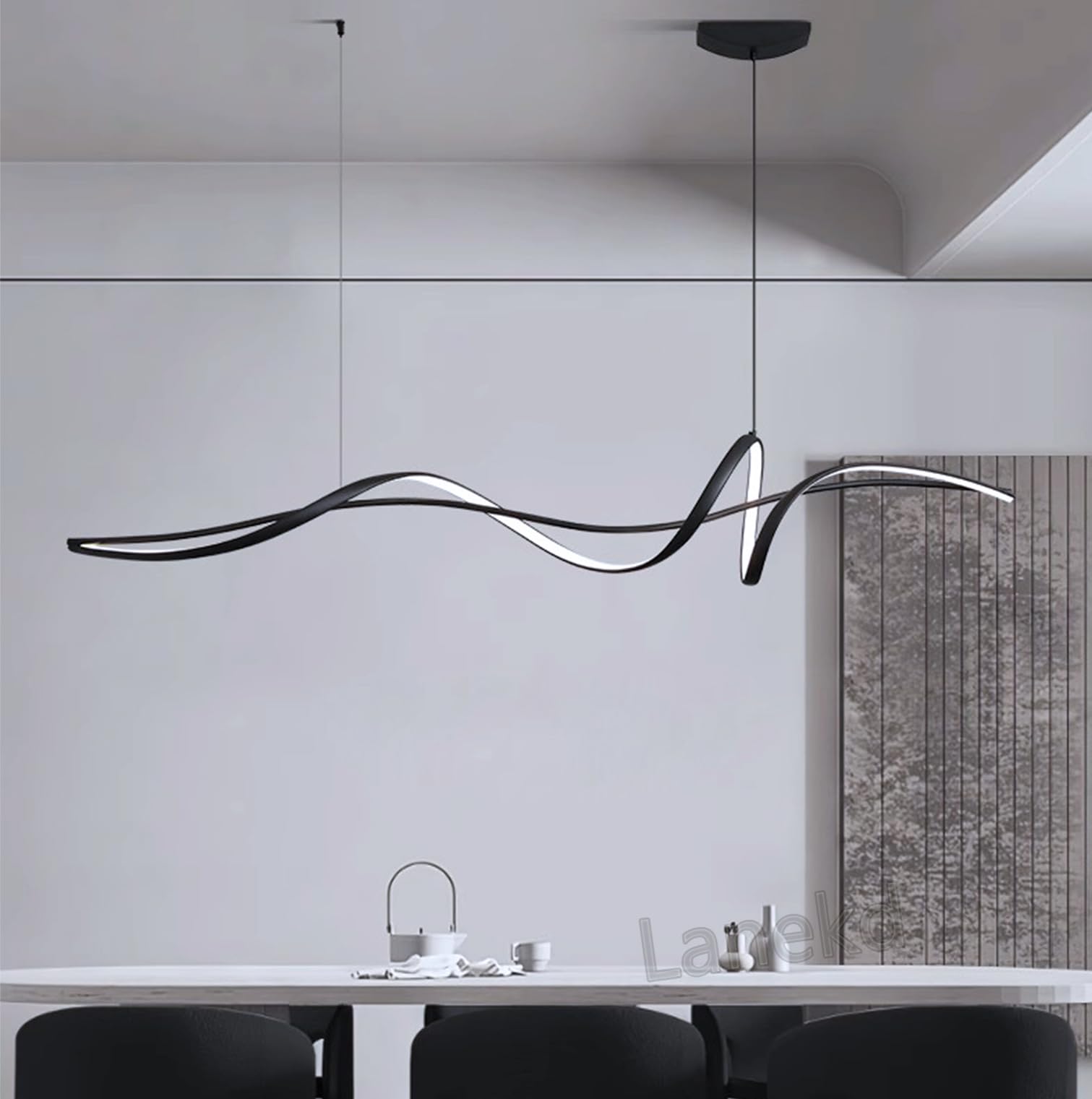 Moderno Lámpara Colgante Techo LED para Salon Mesa de Comedor, LED 60W Lámpara Colgantes Spiral Diseño Regulable Altura Ajustable Oficina Cocina isla Dormitorio Estudio Lámpara de techo (Negro, L100)