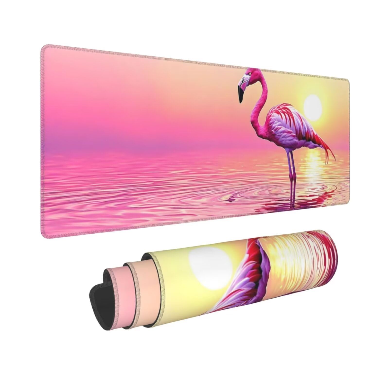 Tappetino Mouse, Tappetino Mouse Gaming Grande XXL 1500x800x3mm Tappetino Scrivania Mouse Pad, Base in Gomma Antiscivolo, Bordi Cuciti,Lavabile, Mousepad per Ufficio e Gaming (Flamingo) R-358