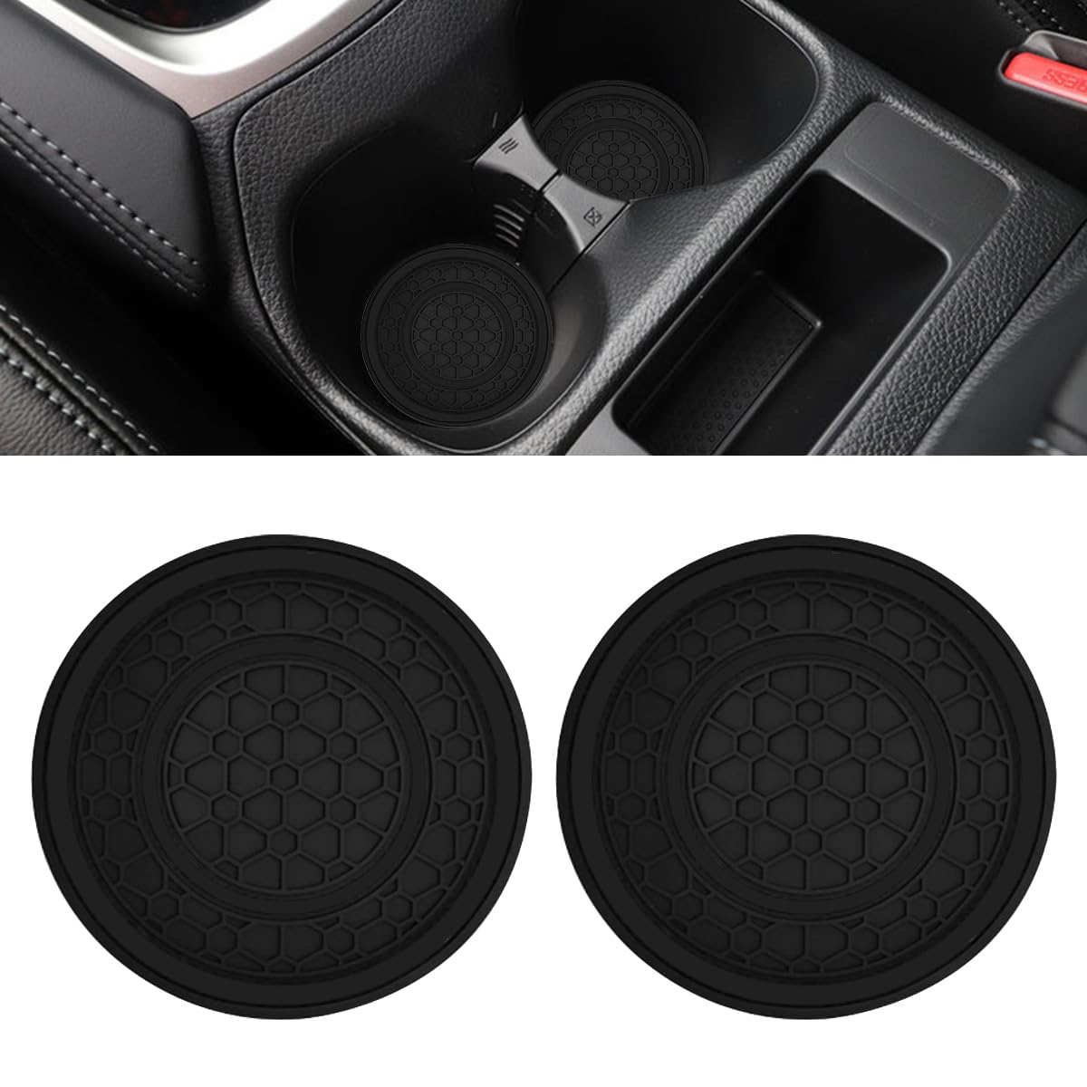 2PCS Car Cup Holder Coasters, 2.75 Inch Auto Non-Slip Anti Dust Cup Mats, Console Cup Holder Insert Coaster Auto Insulated Mats, Universal Interior Accessories for Most Cars (Black)