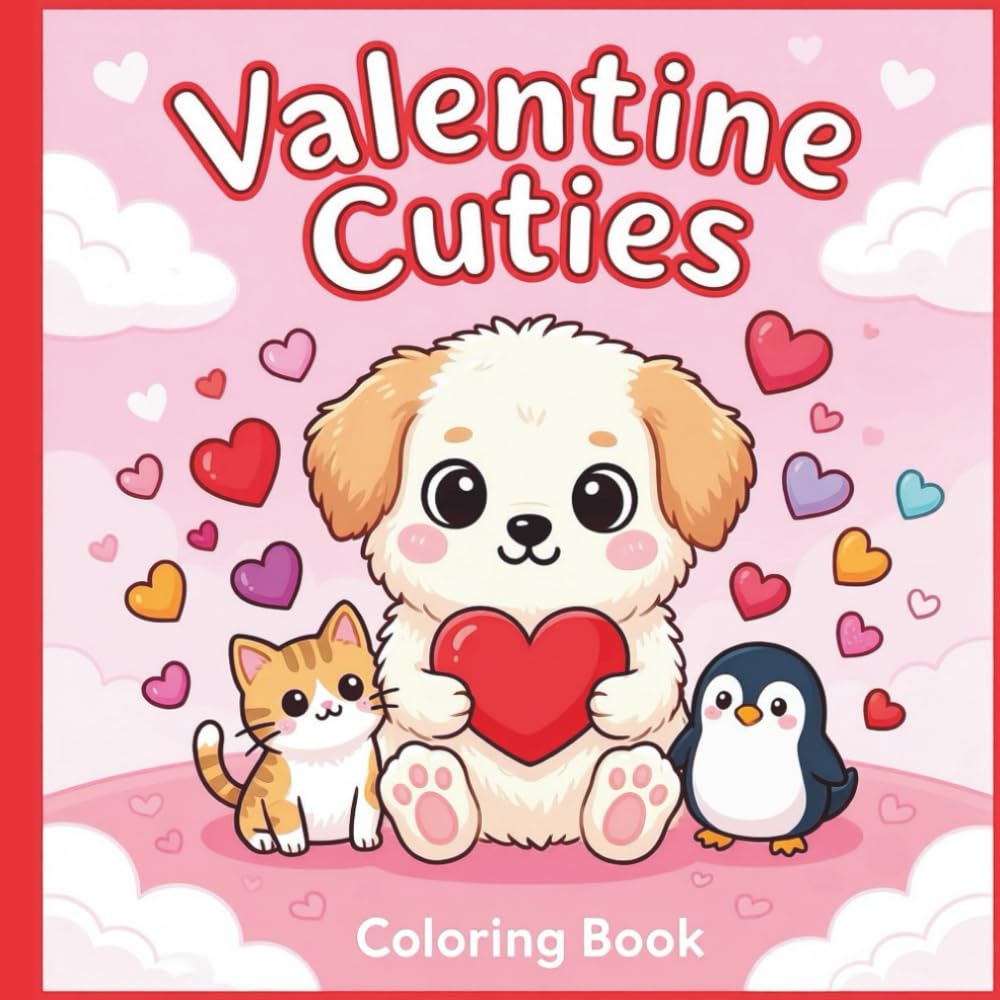 Valentine Cuties Coloring Book: Cute and Cozy Baby Animals Coloring Book with Easy and Bold Hygge-Inspired Designs. 30 Valentine coloring pages for kids and adults.