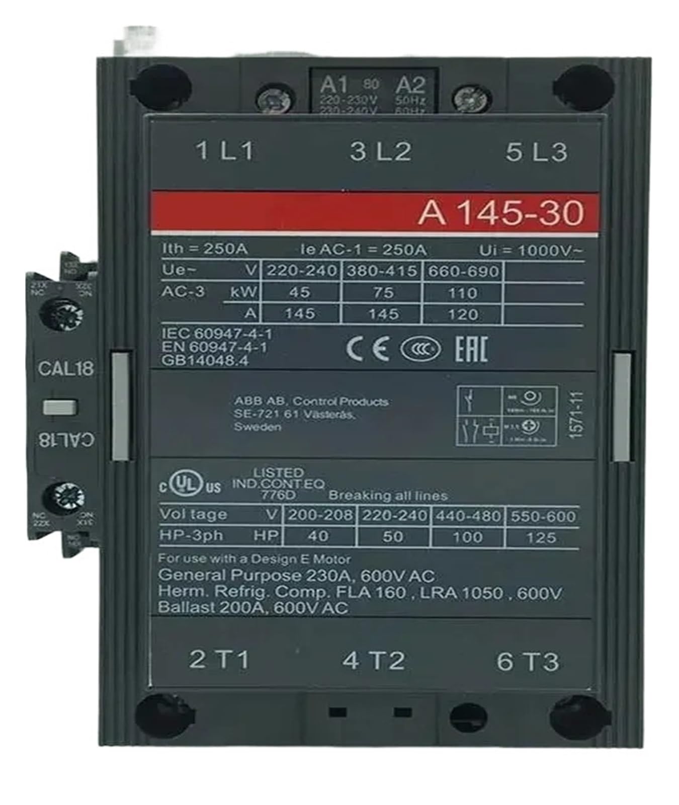 Contacteur A145-30-11 tripolaire AC110V 220V pour compresseur R134a
