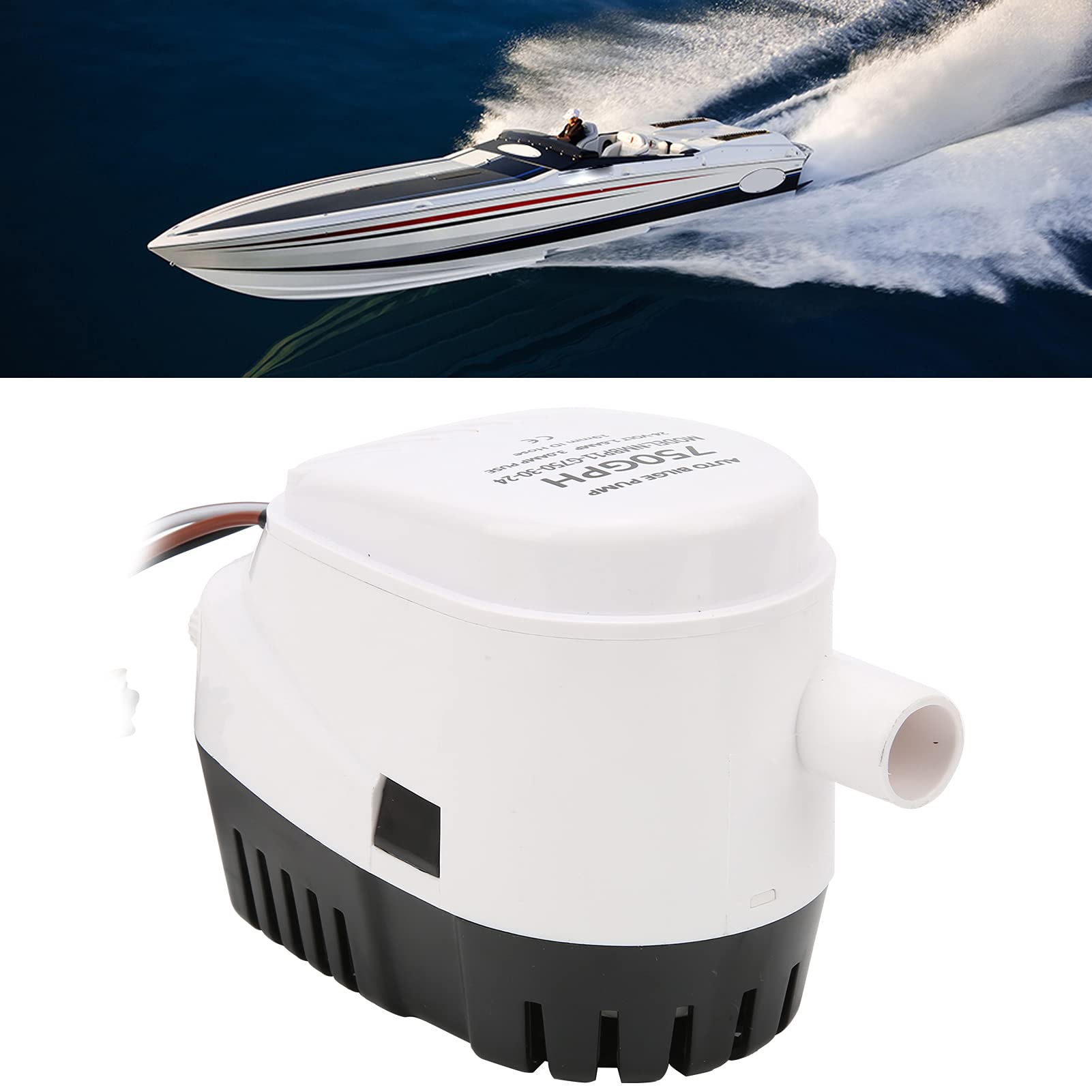 Pompa di Sentina Automatica 24V, 750GPH Portata, per Utilizzo Nautico | Resistenza alla corrosione, interruttore a galleggiante integrato, design compatto, uso marino