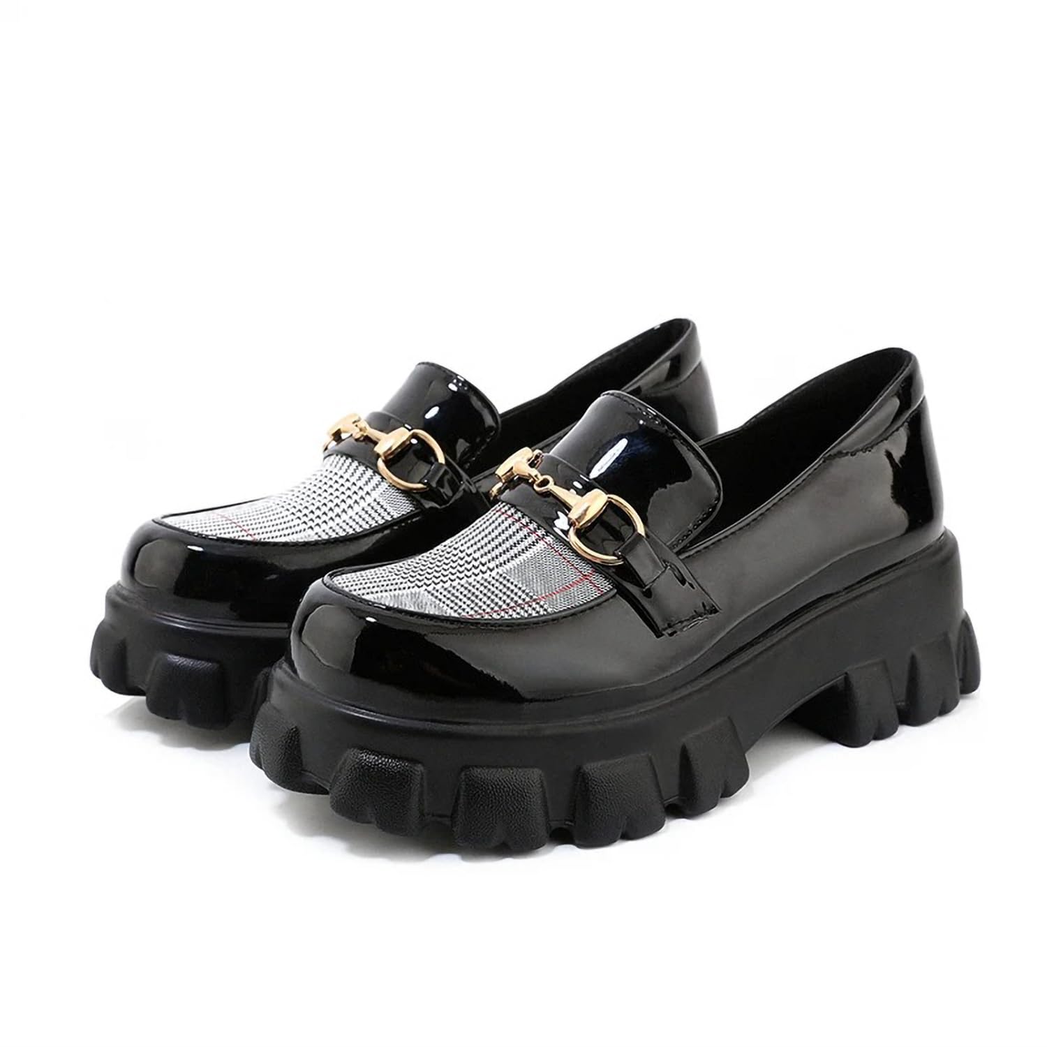 FRANINO PARIS Smart Casual Checkered Front Buckle Detailed Loafers for Women & Girls Black (B0CYTFX7DV) Amazon Price History, Amazon Price Tracker