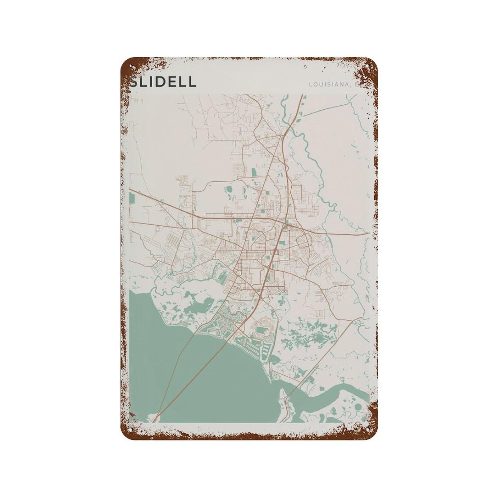 xiaoxiaoshen Slidell Map Louisiana Travel Gift Scandi Wall Decor Art Metal Tin Poster Modern Home Decor Art Home Bar Shop Decorations Vintage Sign 30x20cm