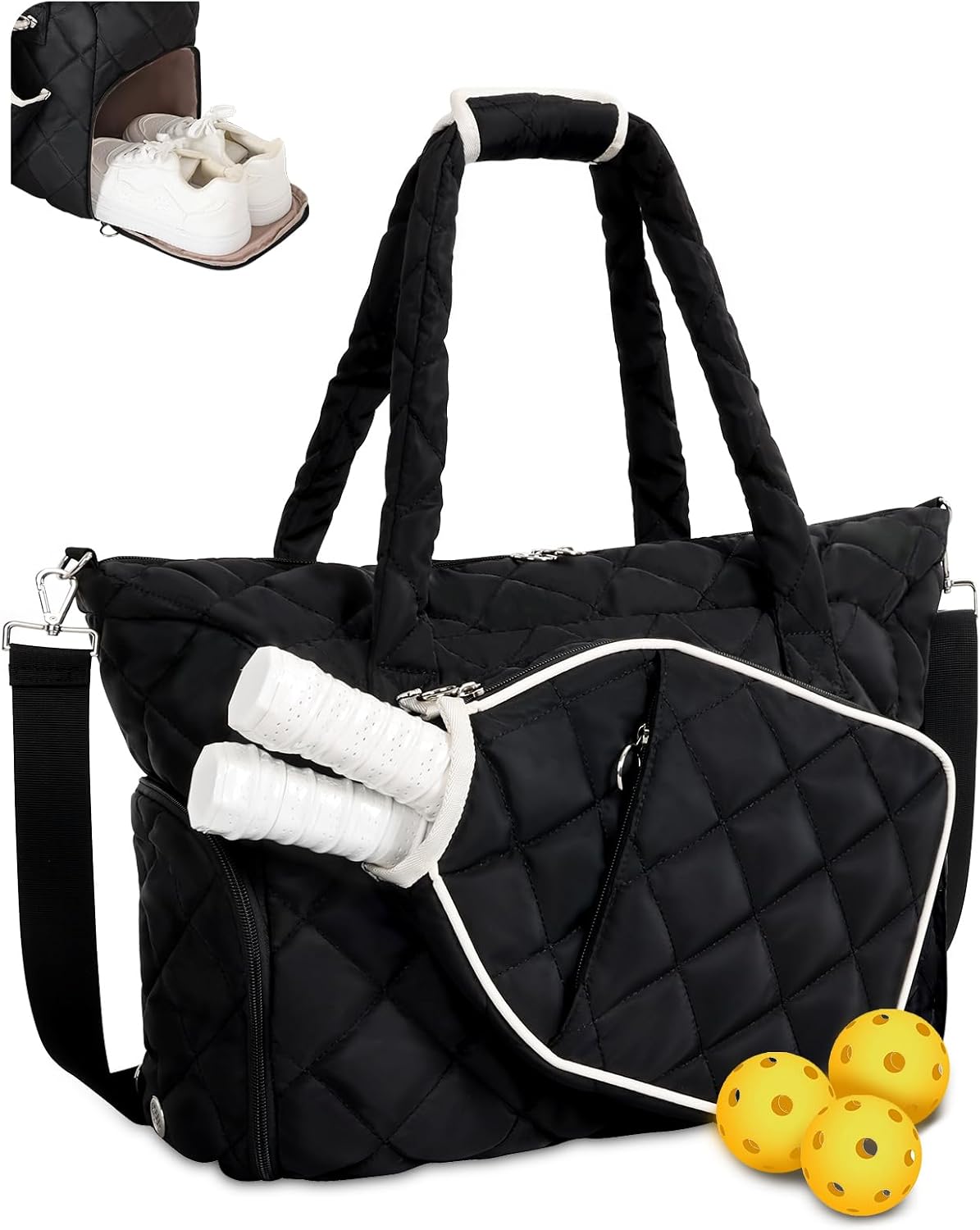 ESTARER Pickleball Tote Bag for Women with Shoe Compartment Large Pickleball Paddle Storage & Fence Hook