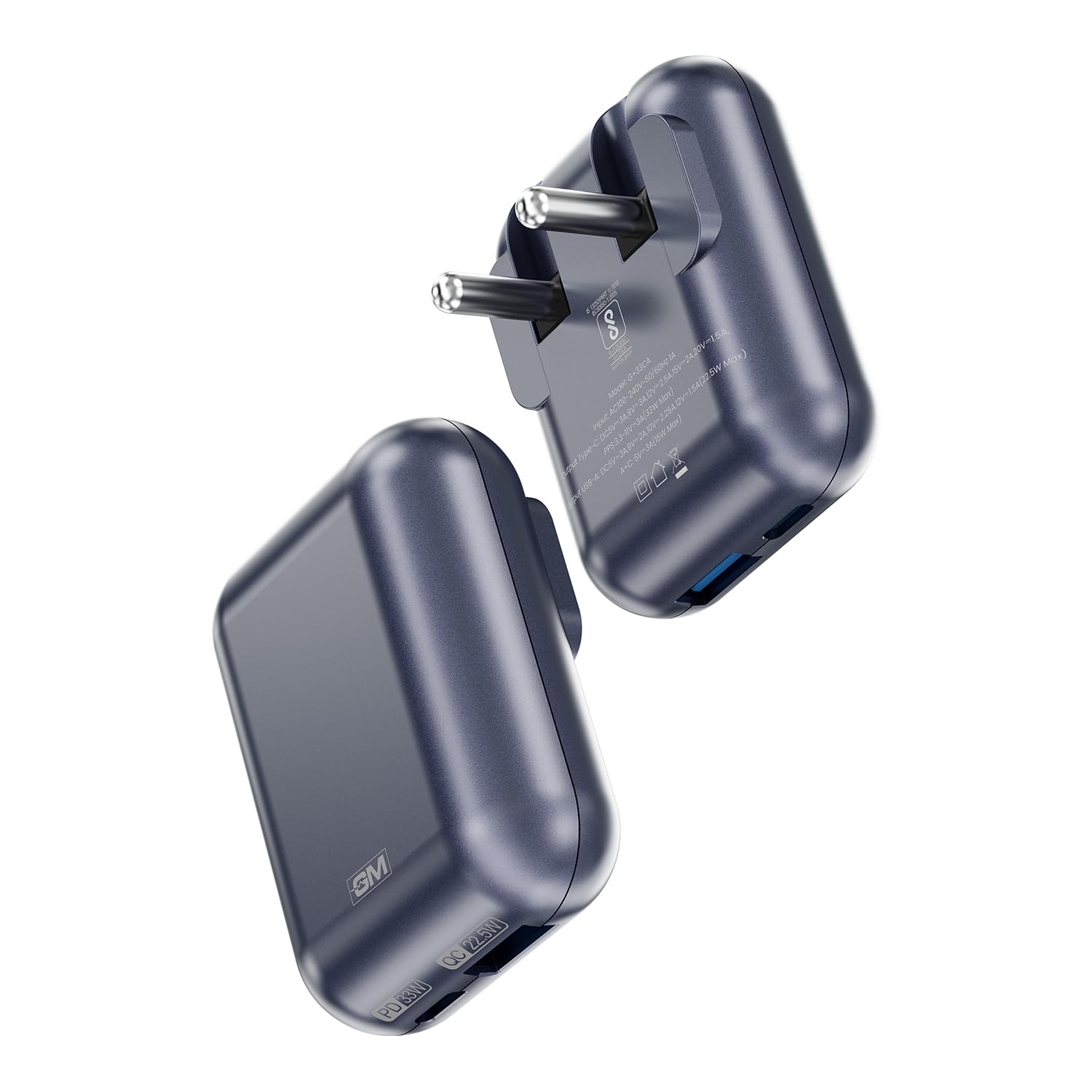 GM 33W Spyder GaN Charger | Compact Dual-Port Fast Charger with Foldable Indian Pin GaN Technology |Multi-Protection Features |Type-C PD & USB-A Output |Compatible with All Smartphones -Midnight Blue-image-41