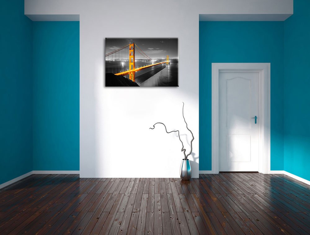Pixxprint riesige Golden Gate Bridge B&W, Größe: 120x80cm, Leinwandbild, fertig gespannt, Wandbild, Dekoration, Kunstdruck, kein Poster