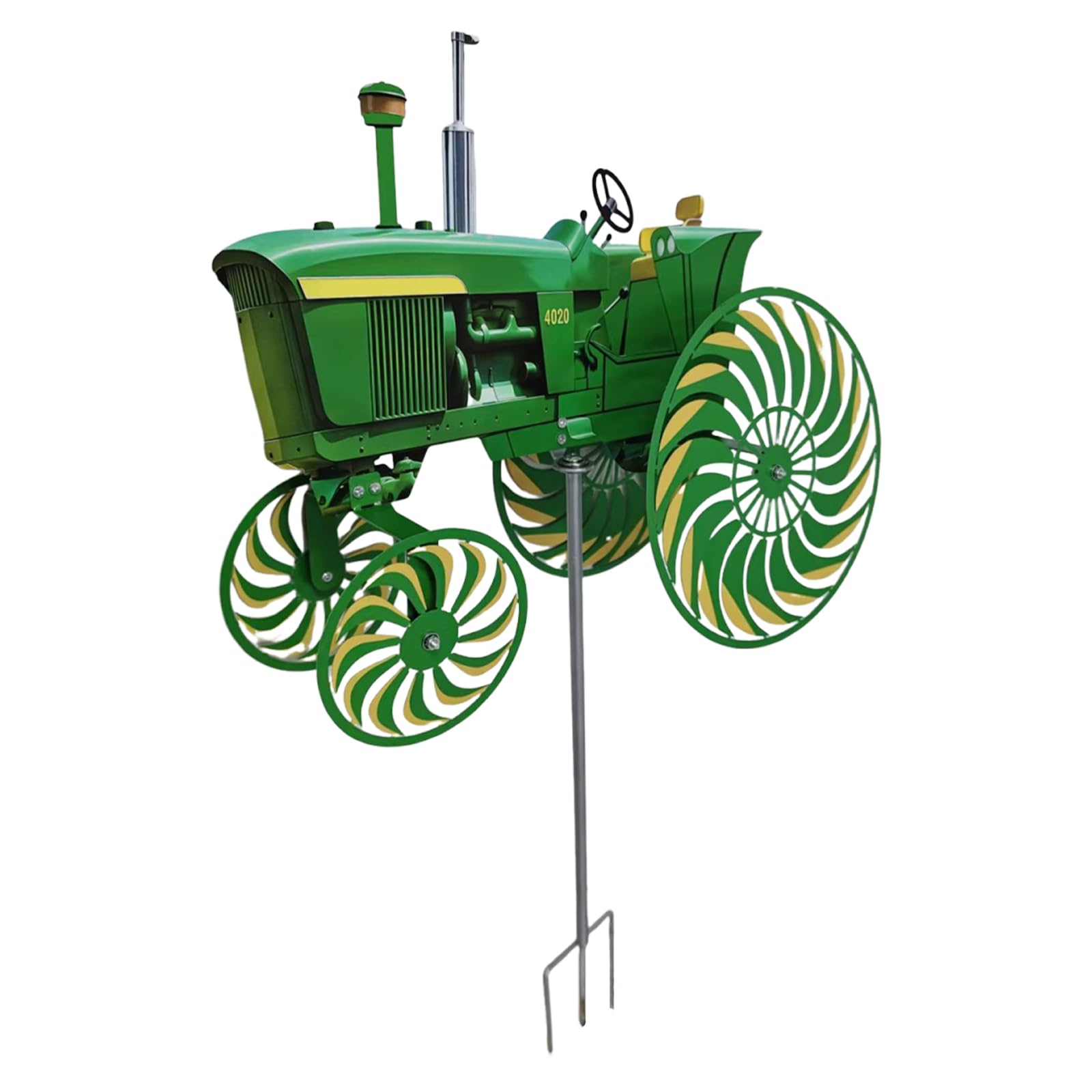Moulin à Vent de Jardin Tracteur Vert, Ornement à Piquer avec Roue Tournante, Idéale pour Terrasse, Cour et Jardin (Vert)