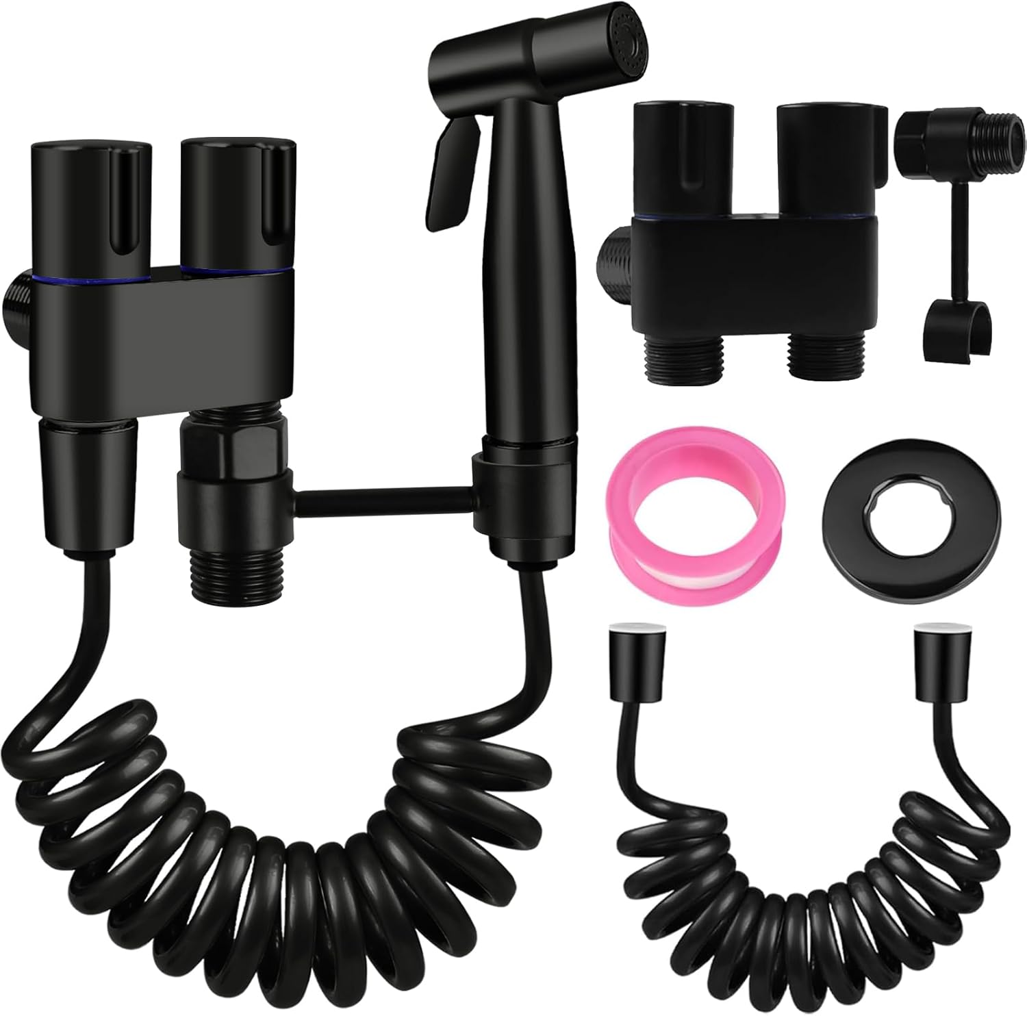 Neween Handheld Toilet Bidet Sprayer for Toilet-Adjustable 1-in-2-Out Dual Control Valve Bidet Sprayer for Feminine Wash, Stainless Steel Bidet Faucet Kit Cloth Diaper for Baby Wash (Black)