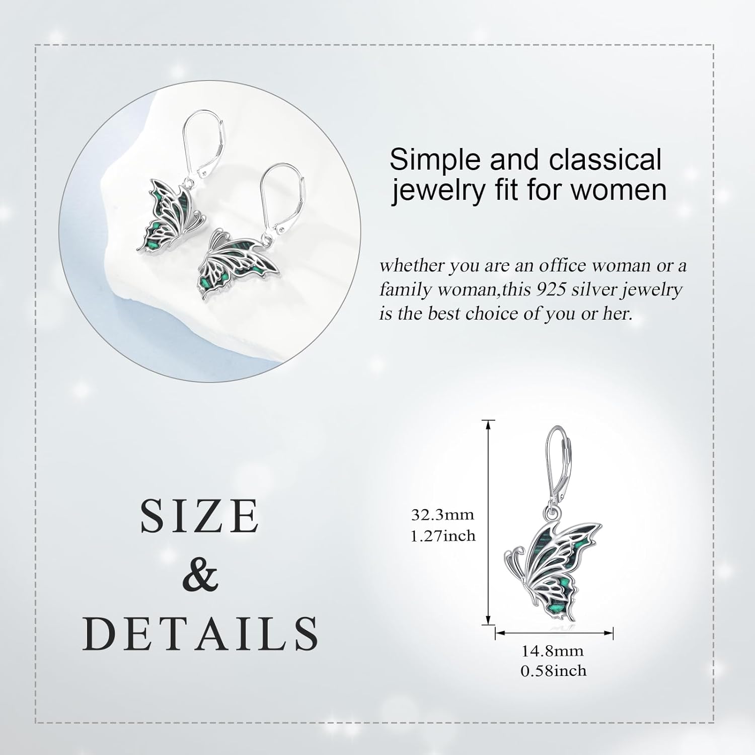 Butterfly Dangle Earrings 925 Sterling Silver Butterfly Earrings for Women - Image 5