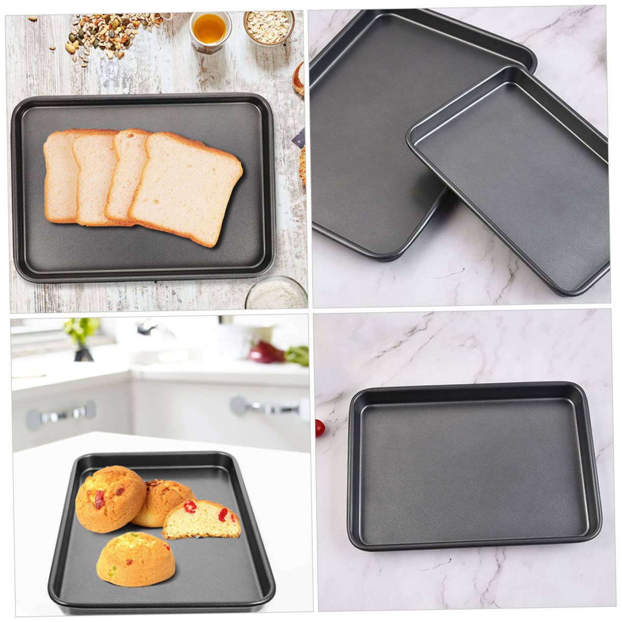 Zerodeko Plaques de Cuisson Antiadhésives Faciles à Nettoyer Rectangulaires, Lot de 2, en Acier au Carbone Noir, pour Pain et Gâteaux, la Cuisine Maison