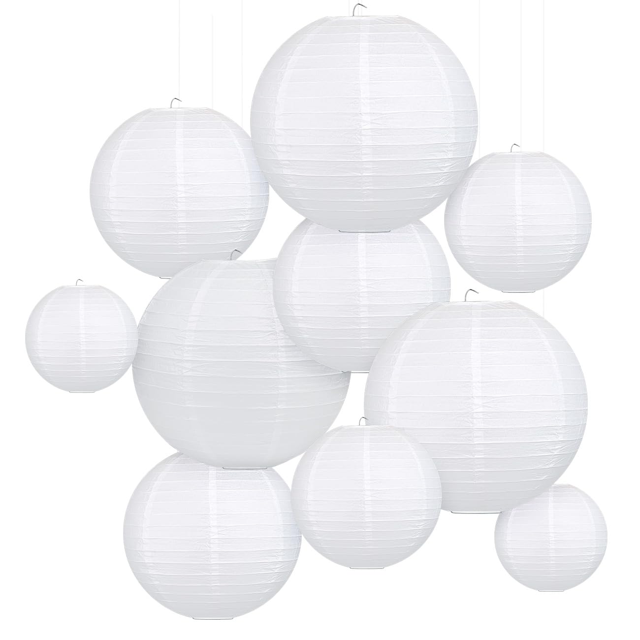 LIHAO 10PCS White Paper Lanterns Decorative Chinese Lanterns for Wedding Decor, Bridal, Baby Shower, Christmas, Birthday, Party Decorations, DIY Crafts(Size of 6”, 8”, 10” 12’’)