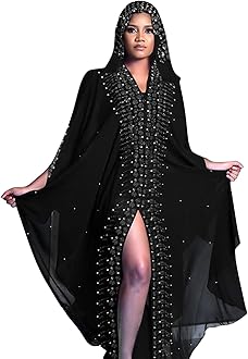 IWEMEK Women Open Front Loose Fit Batwing Long Sleeve Abaya Dubai Kaftan Turkish Muslim Hijab Dress Cardigan Chiffon Hooded African Evening Dresses Hot Drilling Maxi Kimono Robe