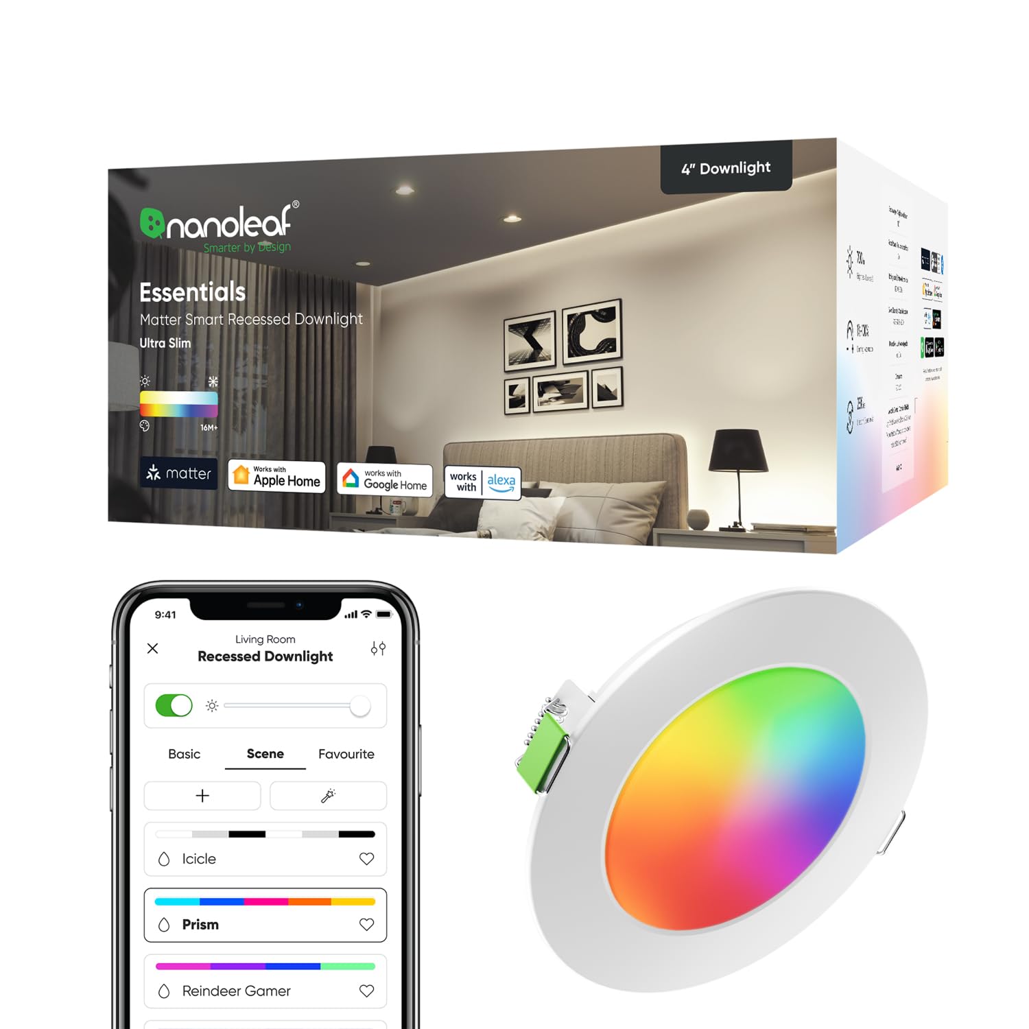 Nanoleaf Downlight LED Techo Empotrable WiFi, Inteligente Regulable Multicolor 550LM 1200K-6500K, Corte 75–85 mm,Smart Foco Empotrable Compatible con Alexa y Google