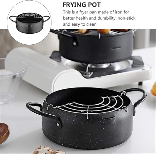 Miniatura 7 de Hemoton Freidora portátil Tempura sartén estilo japonés sartén sartén sartén tempura freidora con escurridor de aceite para pollo camarones papas