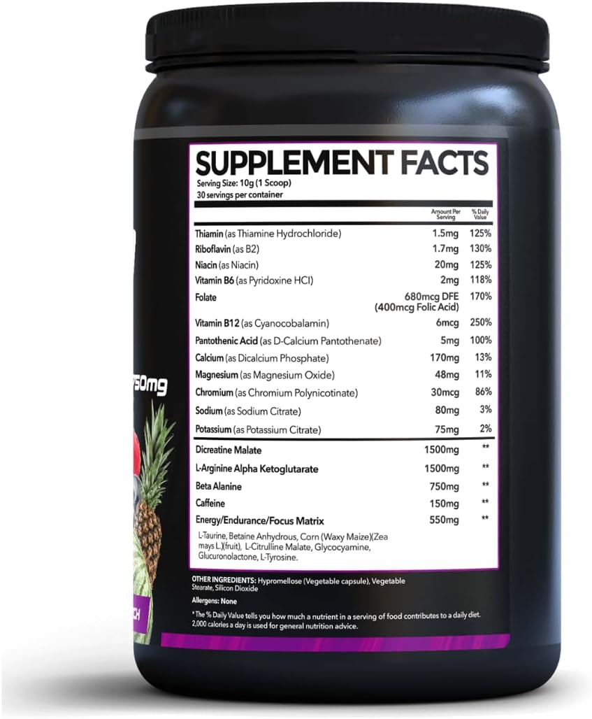 PrimeGENIX Nitric Pump Pre Workout Powder for Men & Women – 30 Servings Fruit Punch, No Bloating Formula with Dicreatine Malate, Arginine AKG, Beta-Alanine & B-Vitamins for Energy, Strength & Focus