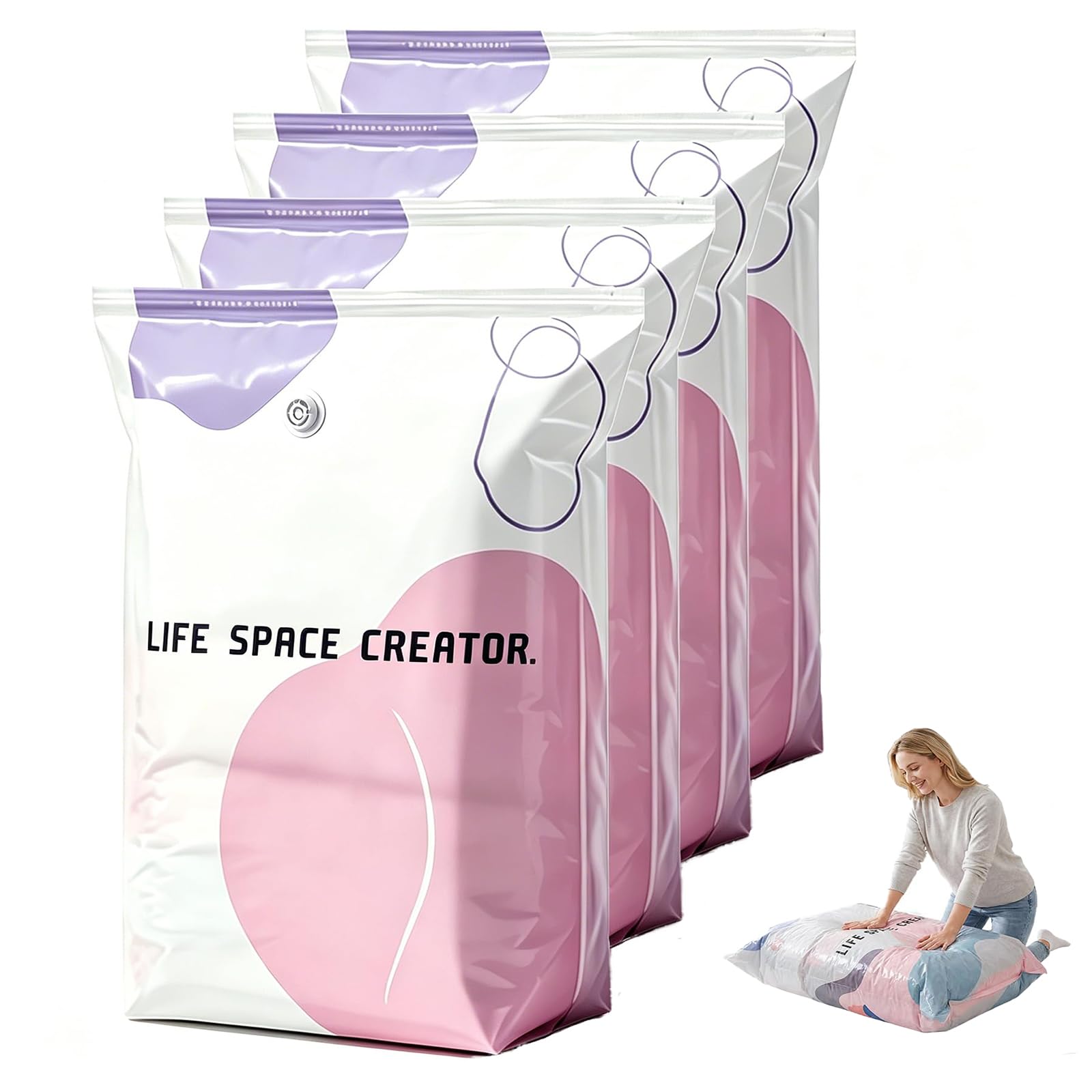No Pump Vacuum Storage Bags, No-Pump 3D Vacuum Storage Bags, Space-Saving Large Storage Compression Bags, Cube Vacuum Seal Bags for Clothes, Bedding, Comforters, Blankets (L)