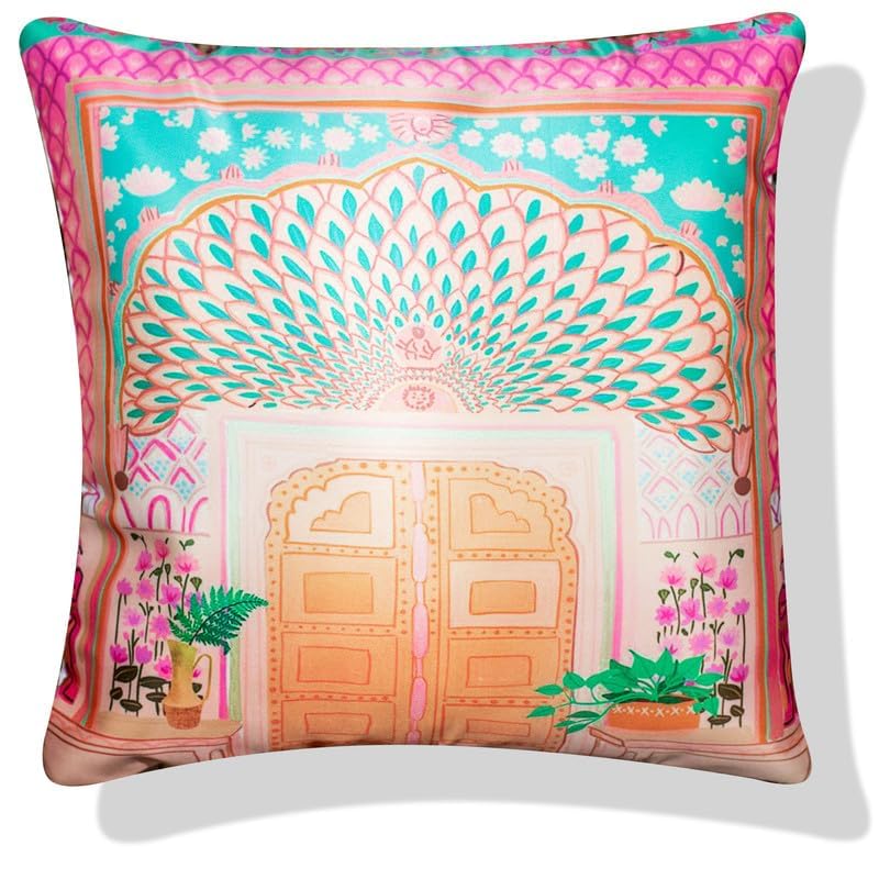 Image of Decorative Satin Sofa Cushion Covers Set of 5, 16 x 16 Inches, Multicolor Floral Printed Pillow Covers for Living Room, Bedroom, Couch & Sofa, Soft Glossy Fabric, Zipper Closure