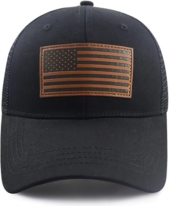 GzacDeope American Flag Trucker Hat for Men Women، Funny قابل للتعديل قطن USA Flag Leather Patch Patriotic Mesh Baseball Cap