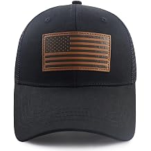 American Flag Trucker Hat for Men Women, Funny Adjustable Cotton USA Flag Leather Patch Patriotic Mesh Baseball Cap