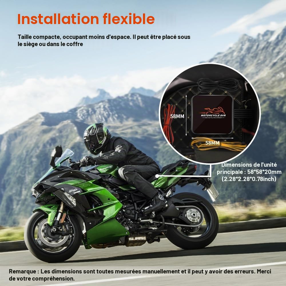VSYSTO WiFi Caméra de Tableau de Bord pour Moto, HD 1080P, Vision Nocturne Starlight, système DVR à Grand Angle 130° Avant et arrière pour Moto, Contrôleur Filaire, Étanche, Enregistrement en Boucle