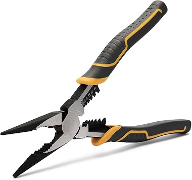 Multi-Function Needle Nose Pliers with Cutting, Stripping, Crimping and Gripping, 9-inch 6-in-1 Cr-V Steel Combination Pliers for Electricians and Homes
