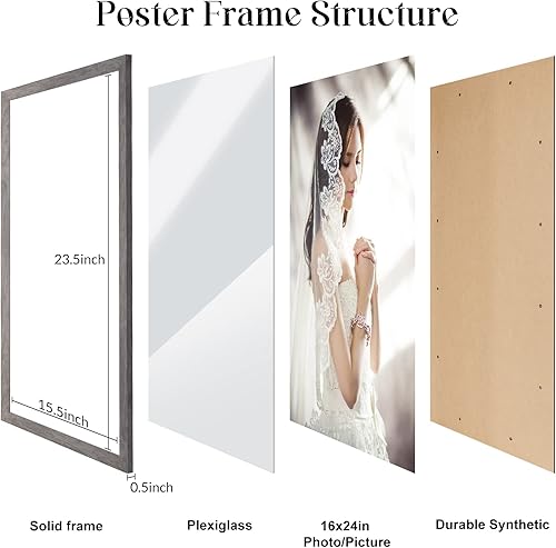 Vista 269 de Marco gris rústico de 18 x 24 pulgadas, marco para póster de 18 x 24 pulgadas, color gris envejecido, grande, retro, natural, 24 x 18 pulgadas