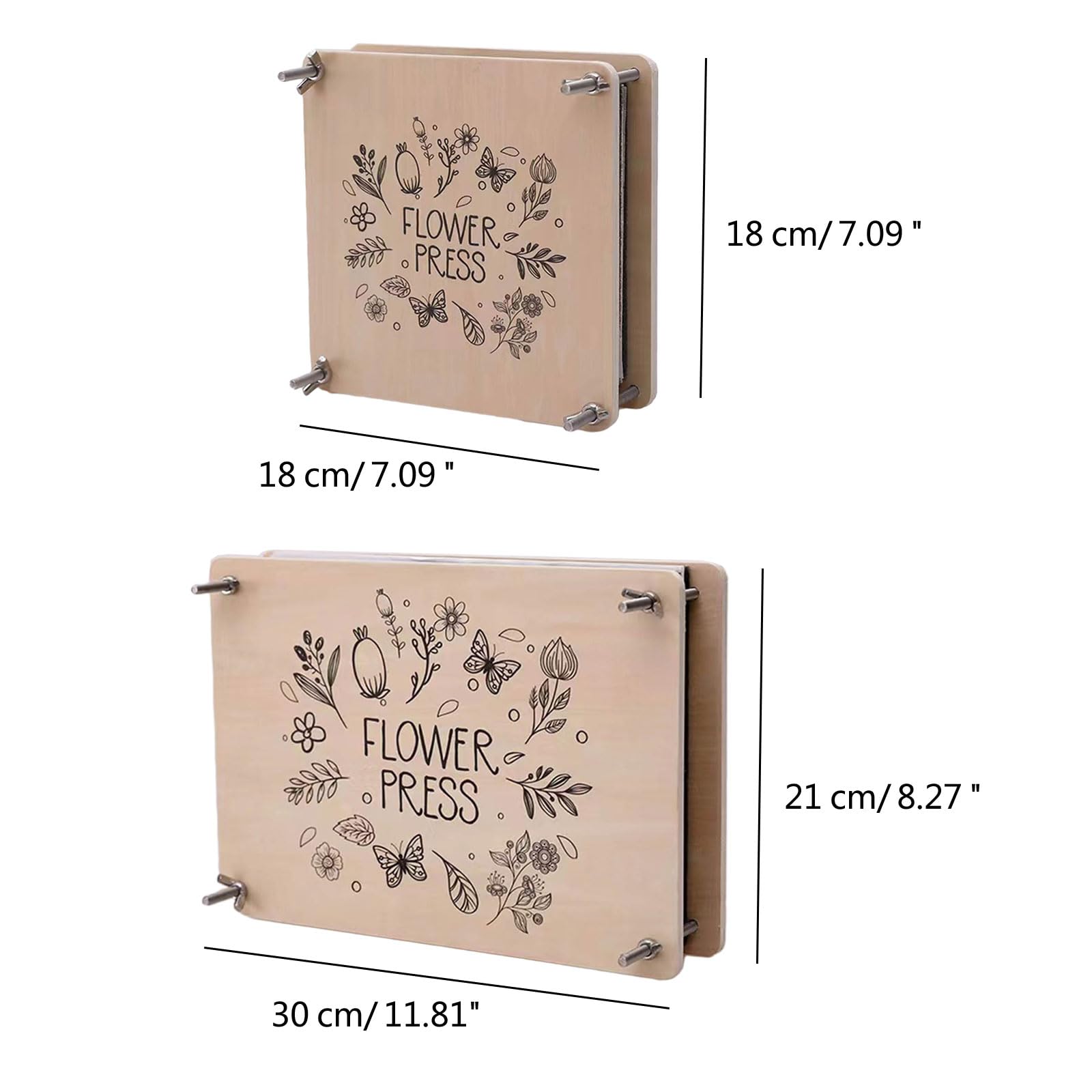 BOGEEL Pressa per fiori in legno per adulti e bambini, kit di stampa per fiori piccoli, stampa per foglie e piante, 18 x 18 cm