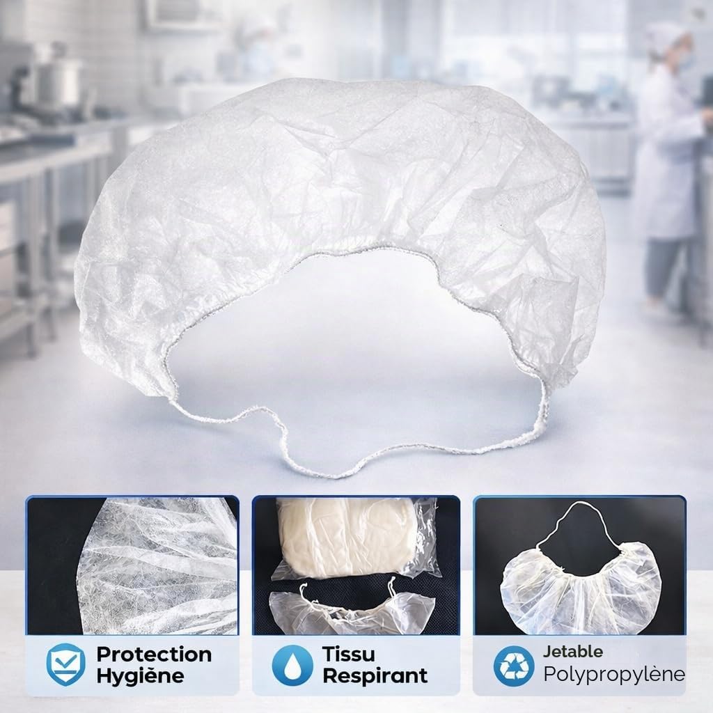 PLUS SANTE Cache Barbe Jetable Lot de 100 | Protection Hygiène Alimentaire Médical Laboratoire | Couvre Barbe Élastique Polypropylène Blanc Taille Unique