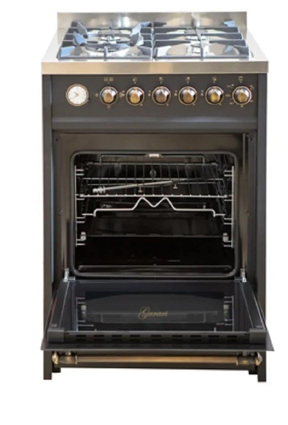 GURARI GCH G 614 BL r Cuisinière sur pied 60 cm Gaz naturel Fl.Gas 4 Kw WOK, Barbecue à gaz, Range Cooker, Tiroir avec poussette, Contrôle du gaz, tournebroche. Gaz naturel, gaz propane